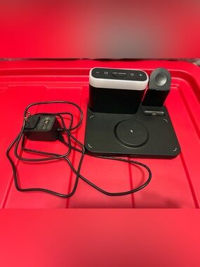 3-in-1 Black Wireless Charging Station with Alarm Controls